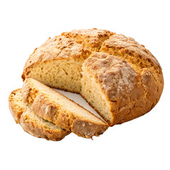 Traditional irish soda bread with slices cut showing texture isolated on transparent background
