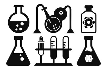 laboratory icon set sihouetteblack vector bundle
