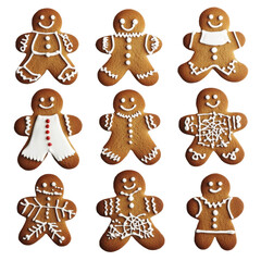 Realistic minimalistic gingerbread cookies arranged in a festive pattern for Christmas, Minimalistic  Christmas Gingerbread realistics on Transparent background