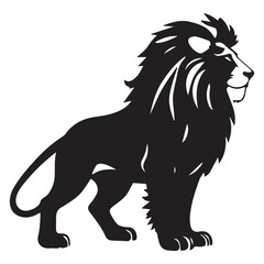 Majestic black silhouette of a lion standing proudly on a white background