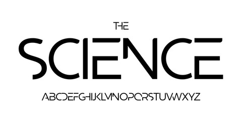 Science technology font, futuristic alphabet for scientific headline, medical digital product logo, display device typography, app UI typographic design. Modern vector typeset.