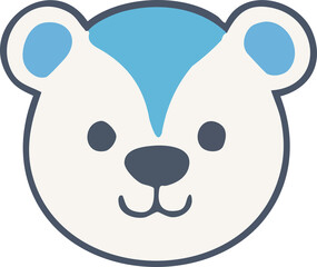 A flat-style cartoon illustration of a smiling polar bear face with blue ear accents and a blue patch on its forehead.