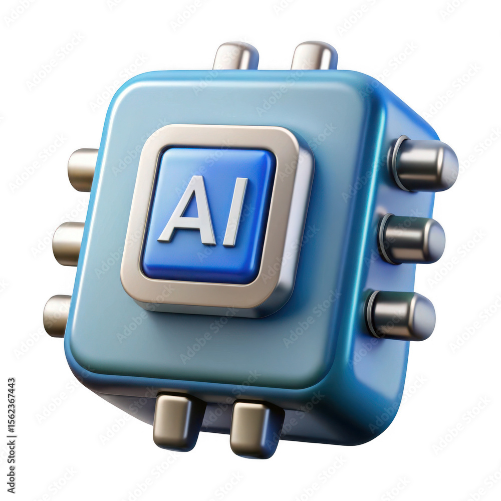 Poster 3d ai microchip icon isolated on transparent background