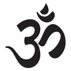 Black om symbol on a white background representing hinduism and spirituality