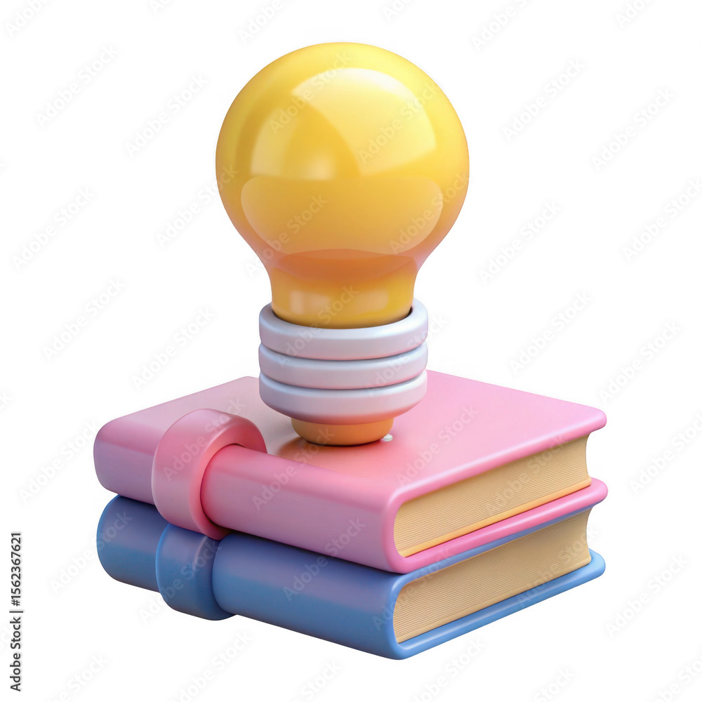 Poster bright idea book stack isolated on transparent background
