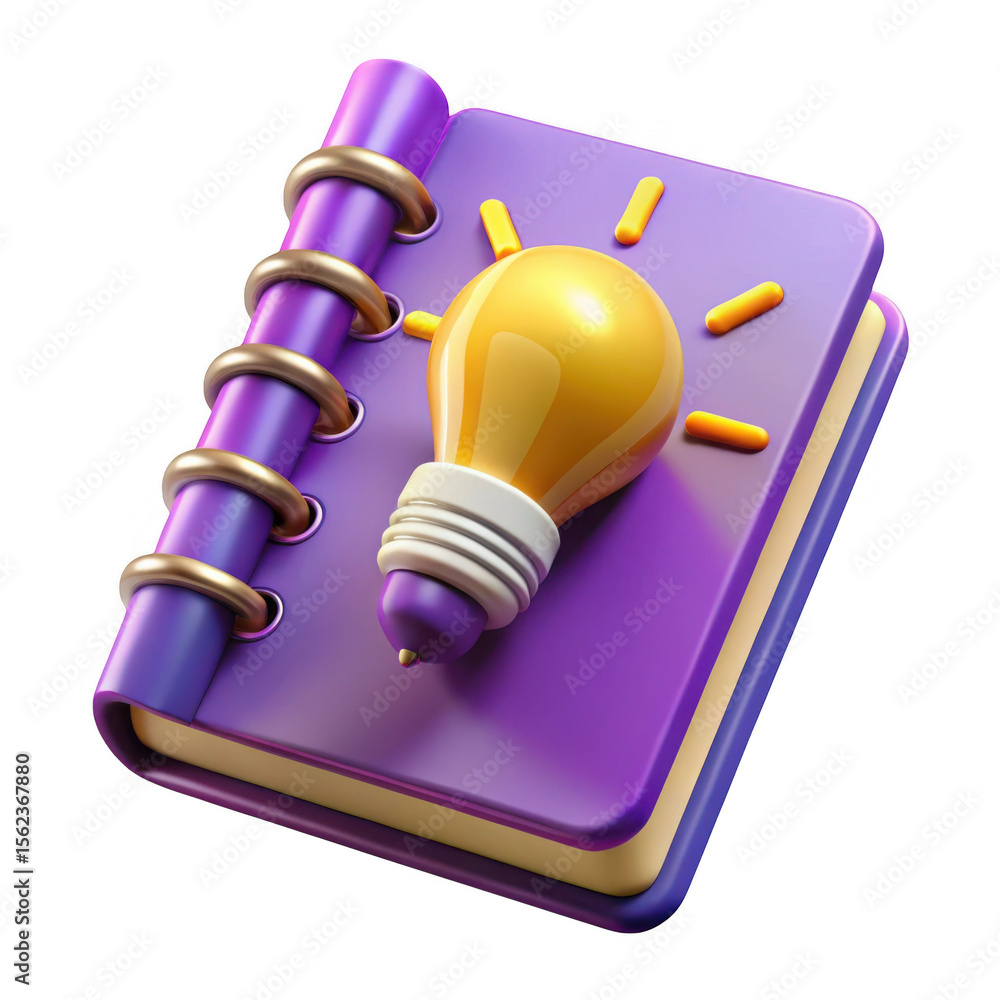Aufkleber purple notebook with lightbulb idea isolated on transparent background