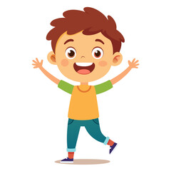 happy brunette boy, excited boy, smiling teenager, cheerful teen boy, light skin boy, full body boy, full-length boy, standing boy, teen boy character, cartoon teen, young male character, white backgr