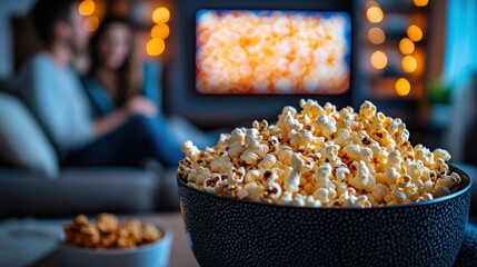 Cozy couple movie night popcorn snack