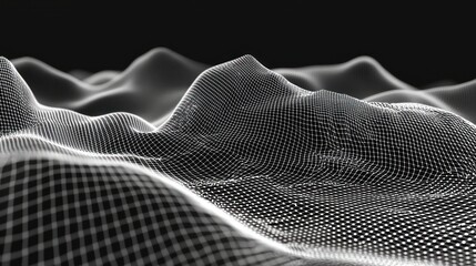 Naklejka premium Abstract landscape illustration with grid network and monochrome background