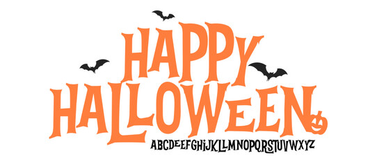 Spooky Cartoon Typography Font with Full Gothic Alphabet for Happy Halloween Lettering, Quotes, Party Decor, Greeting Cards, Stickers, Posters, Trick or Treat Typographic Design. Vector Illustration