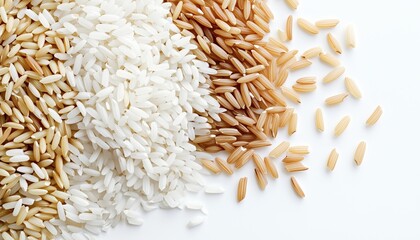 Capturing The Raw Beauty Of White Basmati And Brown Rice Grains: Macro Closeup Reveals Diverse Textures Of A Healthy Staple