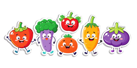 Funny vegetable characters with emotional faces vector set