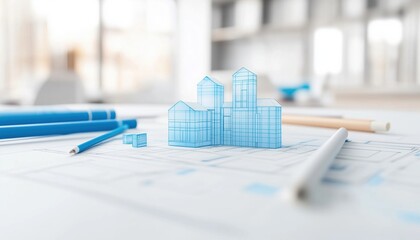 Architect Designing Sketch Plans, Blueprints, And Architectural Construction Models In An Architect Studio, Laying The Foundation For The Project.