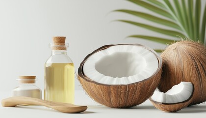 Round Glass Bowl With Wooden Spoon And Bottles Of Liquid Coconut Mct Oil: Exploring The Health Benefits Of Mct Oil And Triglycerides