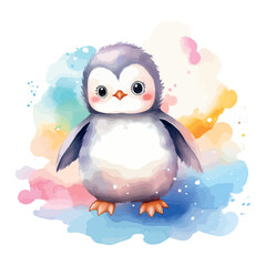 Obraz premium A cute blue cartoon penguin character with a sweet ice cream