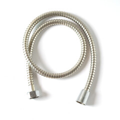 Chrome plated shower hose , isolated on white background.