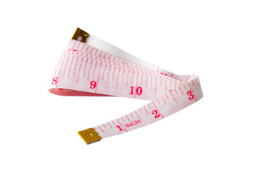 Measuring tape on white background. Weight or length concept.