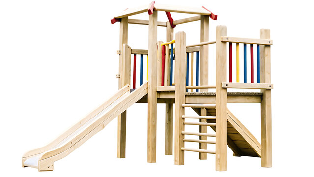  wooden climbing play structure for kids in a park isolated on white background PNG ,ai generated