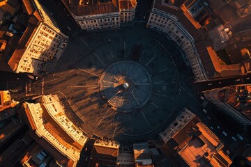 Plakat St Peter Square aerial view at sunset revealing architectural beauty and vibrant atmosphere in Rome, rome aerial shot drone fly orbit on st peter square basilica at sunrise