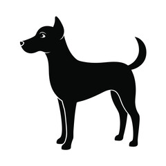 Solid black silhouette of a young dog standing isolated on white background