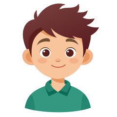 Obraz premium very happy boy, smiling brunette boy, cheerful teen boy, happy teenager, light skin boy, boy portrait, teen face, cartoon teen boy, young male character, white background, flat design, boy avatar, tee