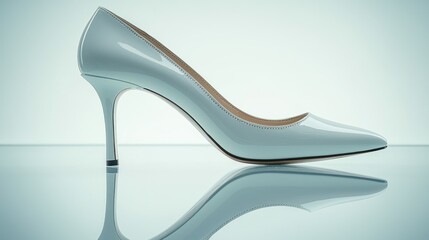 Elegant light-blue high-heel shoe studio shot