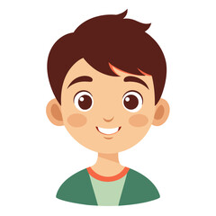 Obraz premium very happy boy, smiling brunette boy, cheerful teen boy, happy teenager, light skin boy, boy portrait, teen face, cartoon teen boy, young male character, white background, flat design, boy avatar, tee