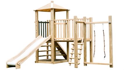  wooden climbing play structure for kids in a park isolated on white background PNG ,ai generated