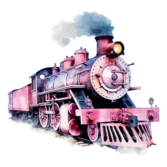 Fototapeta premium A vintage steam locomotive travels through a forest, its iron engine on the railway track