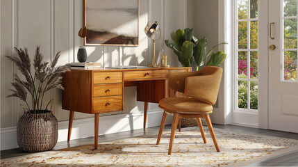Mid-Century Modern Desk with Minimal Decor