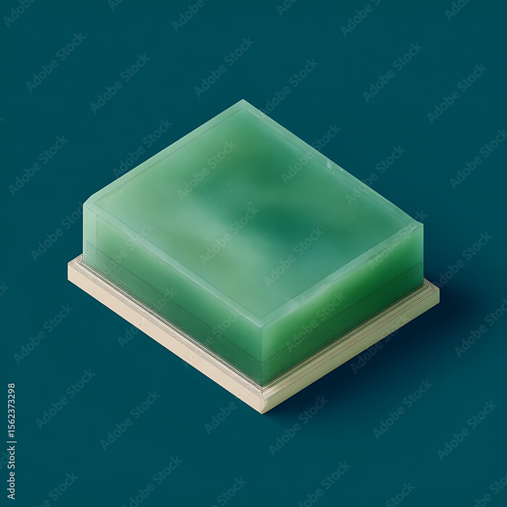 Poster isometric green block with a translucent texture