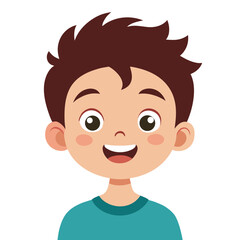 Obraz premium happy brunette boy, excited teen boy, smiling teenager, cheerful boy, light skin boy, teen portrait, boy face, cartoon teen, young male character, white background, flat design, boy avatar, teen clipa