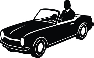 Obraz premium Silhouette vector illustration of a man driving a convertible car