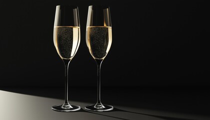 Elegant Champagne Glasses Set Against Black Background - Stunning Image Of Champagne Glasses Highlighted Against A Dark Backdrop For A Sophisticated And Stylish Look.