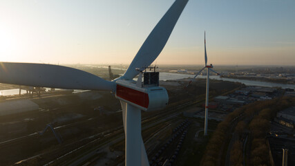 Clean energy in the port of Amsterdam, wind turbine, The Netherlands,