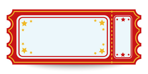Circus Ticket With Red Border, Yellow Stars And Copy Space. Admission Coupon Template For Show, Poster, Event Invitation, Banner Or Card Design. Vector Illustration 