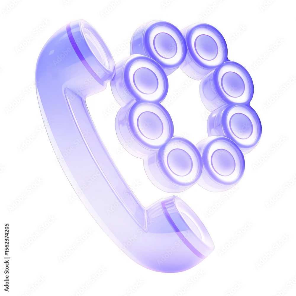 Poster glass telephone handset with circular buttons isolated on transparent background