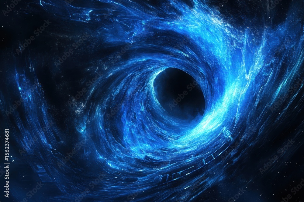 Poster experience the wonder of a blue sci-fi tunnel in deep space illuminated by neon light effects, blue 