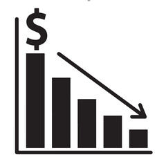 Silhouette of bar graph showing the fall of the US Dollar, decline in American currency value, economic downturn, depreciation concept — The Fall of the US Dollar