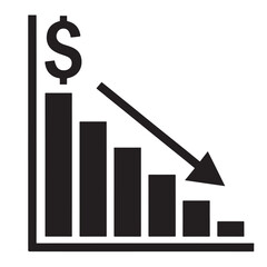 Silhouette of bar graph showing the fall of the US Dollar, decline in American currency value, economic downturn, depreciation concept — The Fall of the US Dollar