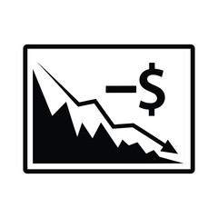 Flat black silhouette of digital screen with negative graph and dollar symbol, symbolizing market decline and investor loss — The Fall of the US Dollar