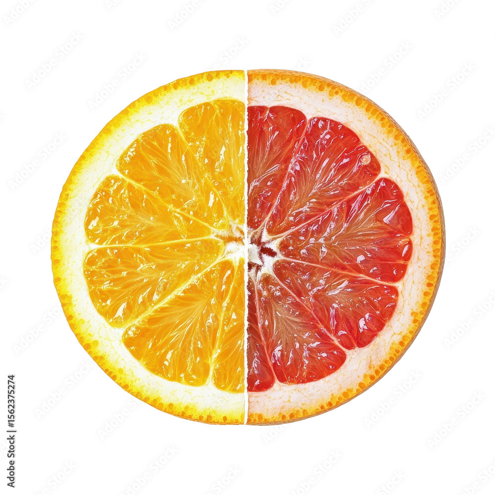 Poster half grapefruit and orange display vibrant colors on a clean white background in a simple arrangemen