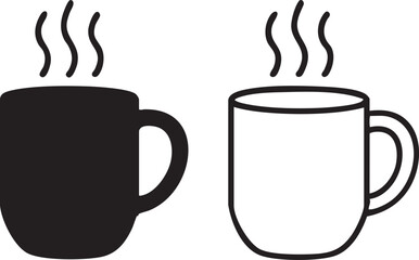 Two simple mugs with steam one black and one white isolated on a white background