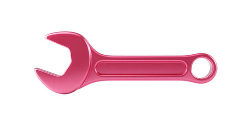 A pink wrench tool lying horizontally against a black background with a handle and an open end jaw tool