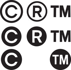 Copyright Registered Trademark and Trademark Symbols in Black and White Intellectual Property and Legal Protection