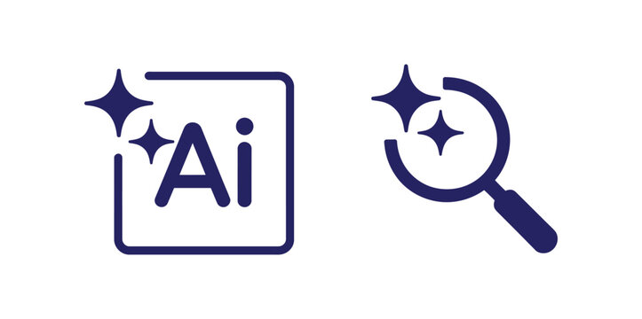 Artificial intelligence text symbol with twinkling stars. Ai black silhouette modern web icon.Abstract AI logo set with sleek black gradient, clean typography, 