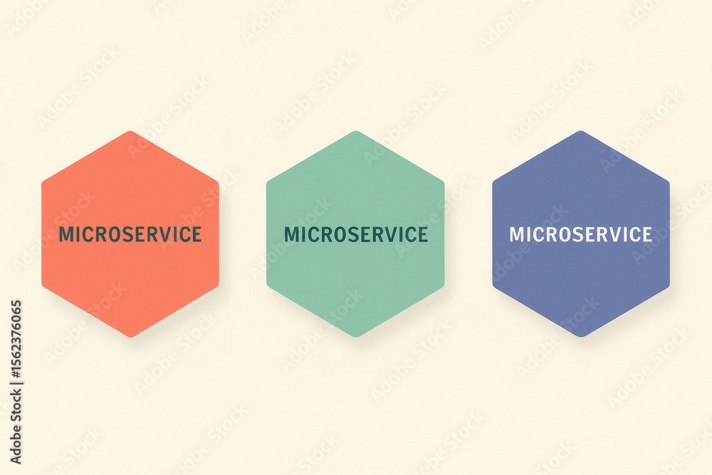 Poster Visual Representation of Microservices Architecture with Colorful Hexagonal Icons