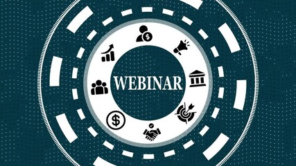 A Business Webinar concept button on a clear projection ,Business, Technology and network concept. Futuristic, Business, technology, internet and networking animated background concept. 4k video