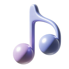 A glossy lavender music note with two spheres on a black background in a rendered style image format