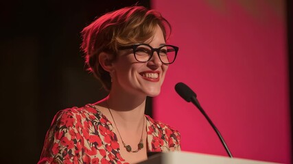 Confident Woman Speaking at Business Conference Training